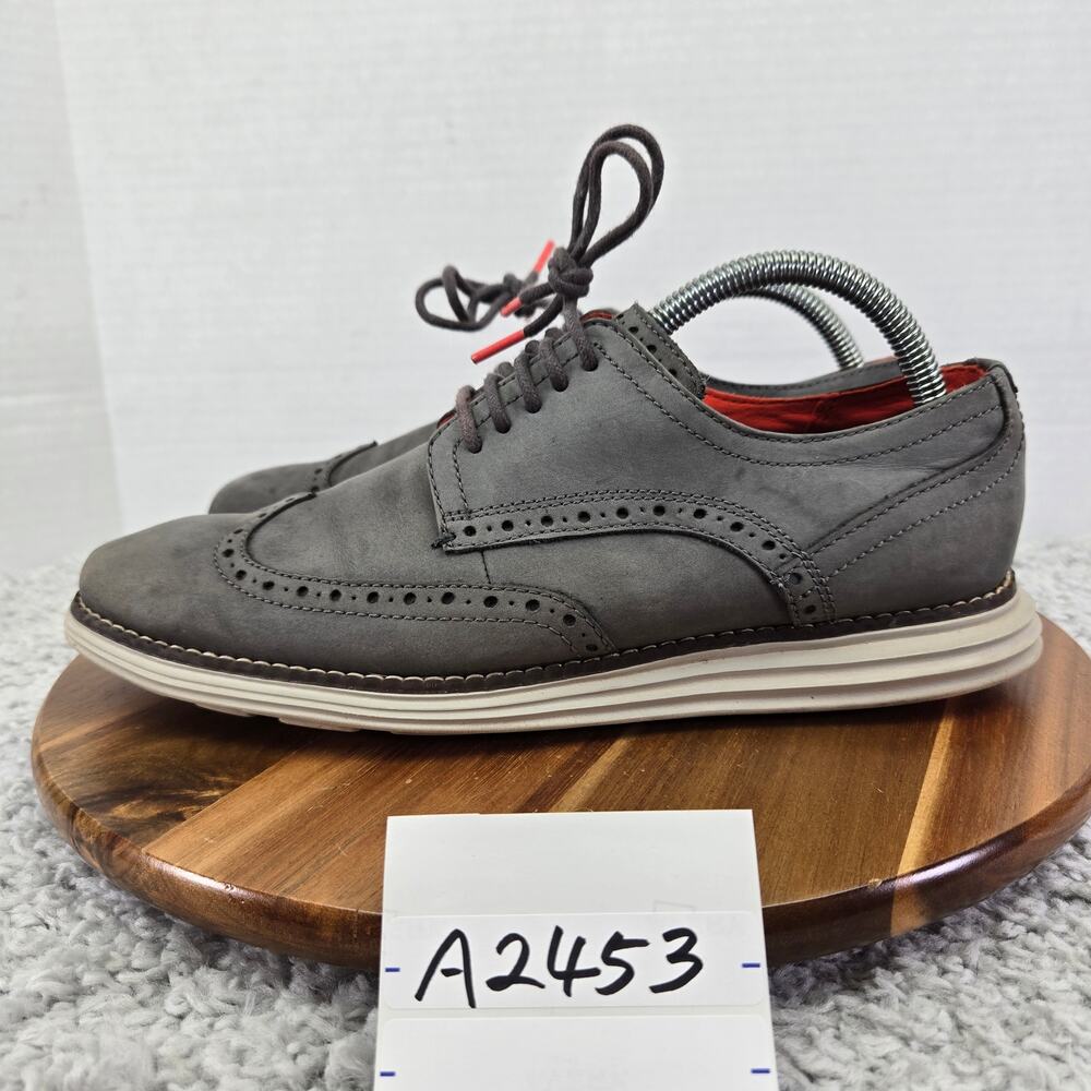 Cole Haan Mens 8.5M OriginalGrand Gray Nubuck Leather Wingtip Brogue Oxford